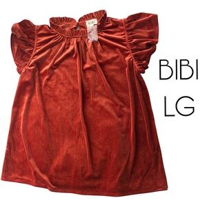 BiBi Rich Velvet Blouse in Deep Rust LG Ruffled Short Sleeved Baby Doll NWOT